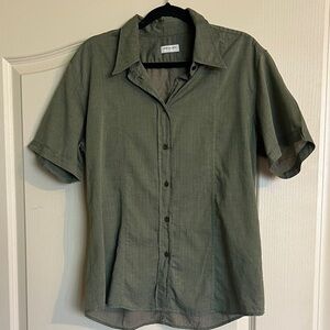Dries Van Noten Womens short sleeve Button Up Shirt Army Green Cotton size 12